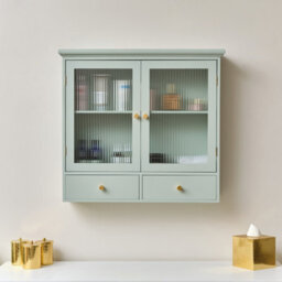 Melody Maison Duck Egg Blue Reeded Glass Wall Cabinet With Drawers - thumbnail 2
