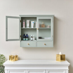 Melody Maison Duck Egg Blue Reeded Glass Wall Cabinet With Drawers - thumbnail 3