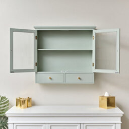 Melody Maison Duck Egg Blue Reeded Glass Wall Cabinet With Drawers - thumbnail 6