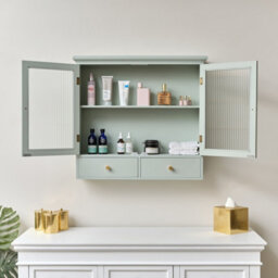 Melody Maison Duck Egg Blue Reeded Glass Wall Cabinet With Drawers - thumbnail 4