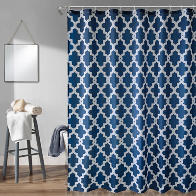 Neel Blue Trellis Blue Shower Curtain, Polyester, Water-Resistant Fabric Bathroom Curtain With 12 Hooks - 180X200Cm - image 1