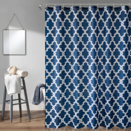 Neel Blue Trellis Blue Shower Curtain, Polyester, Water-Resistant Fabric Bathroom Curtain With 12 Hooks - 180X200Cm