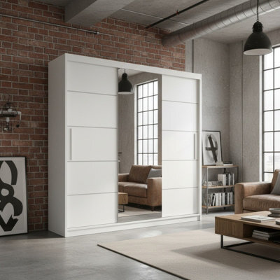 Alba Sliding Door Wardrobe Stylish Modern Storage With Mirror Body White Front White - image 1