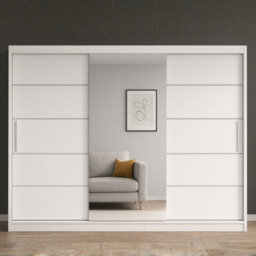 Alba Sliding Door Wardrobe Stylish Modern Storage With Mirror Body White Front White - thumbnail 2