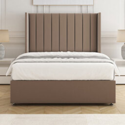 Bsspoke Hannah Divan Bed Set Mink Plush Velvet 54Inch Wingedback Panel Headboard & Mattress No Drawers In 3Ft 4Ft 4Ft6 5Ft 6Ft - thumbnail 1