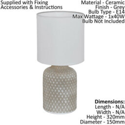 Elegant Grey Ceramic Table Desk Lamp With White Fabric Shade And E14 Bulb Socket - thumbnail 2