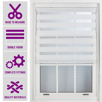 Furnished Made To Measure Day And Night Roller Blinds - White Striped Shades For Windows And Doors (W)90Cm (L)165Cm - image 1
