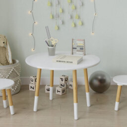 Urbn-Living Urbnliving 60Cm Width Wooden Round Kids White Table Toddlers Small Children Home Nursery Play Room Furniture - thumbnail 1