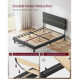 Double Bed Frame With Adjustable Upholstered Headboard, Wooden Slats, Modern Metal Frame, Slate Grey - thumbnail 5