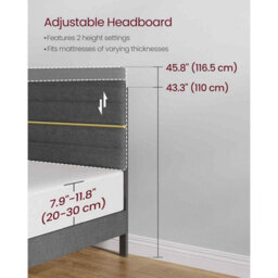 Double Bed Frame With Adjustable Upholstered Headboard, Wooden Slats, Modern Metal Frame, Slate Grey - thumbnail 6