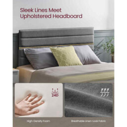 Double Bed Frame With Adjustable Upholstered Headboard, Wooden Slats, Modern Metal Frame, Slate Grey - thumbnail 3
