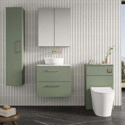 Nuie Arno Wall Hung 2-Drawer Vanity Unit With Laminate Worktop In Satin Green Premium Counter Top Vanity Unit In Satin Green - thumbnail 3