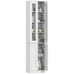 6-Tier Bathroom Storage Cabinet, Bathroom Cabinet Adjustable Shelf, White - thumbnail 1