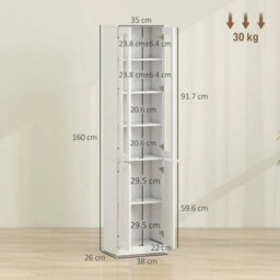 6-Tier Bathroom Storage Cabinet, Bathroom Cabinet Adjustable Shelf, White - thumbnail 2