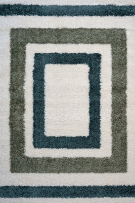 The Rugs Moodi Shaggy Green Marina Rug Runner Bordered Thick High Pile For Living Rooms, Bedrooms, Hallways, Kitchens - image 1
