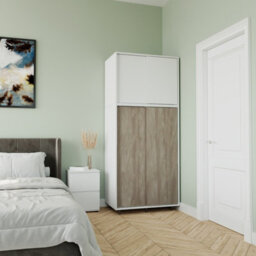 Urbn-Living Urbnliving 180Cm Height White Carcass With 4 Sliding Oak Doors Wardrobe Bedroom Storage Closet Hanging Rail Cupboard Unit - thumbnail 5