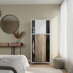 Urbn-Living Urbnliving 180Cm Height White Carcass With 4 Sliding Oak Doors Wardrobe Bedroom Storage Closet Hanging Rail Cupboard Unit - thumbnail 3
