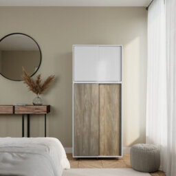 Urbn-Living Urbnliving 180Cm Height White Carcass With 4 Sliding Oak Doors Wardrobe Bedroom Storage Closet Hanging Rail Cupboard Unit - thumbnail 6