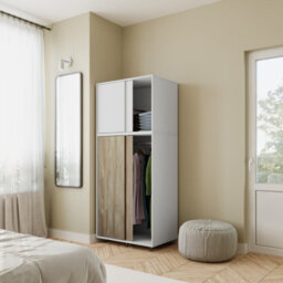 Urbn-Living Urbnliving 180Cm Height White Carcass With 4 Sliding Oak Doors Wardrobe Bedroom Storage Closet Hanging Rail Cupboard Unit - thumbnail 2