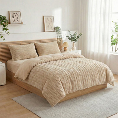 Darphe 3Pcs Coffee King Size Warm Polyester Duvet Cover Pillowcase Set - image 1
