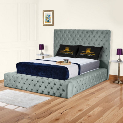 UKBEDFURNITURE Ambassador Grey Plush Valvet Upholstered Bed Frame Only- Blackboard - 54 Inch Headboard - image 1