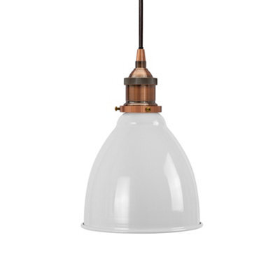 Pale Grey Classic Small Pantry Metal Painted Dome Pendant Light With Antique Copper Lamp Holder And Black Round Cable - Se Home