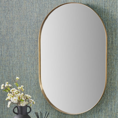 Pacific Lifestyle Oval Wall Mirror Gold Metal Slim Frame 60X90Cm Contemporary - image 1