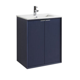 Homestylestore Navy Blue 610mm Wall Hung Bathroom Vanity Unit With Basin And Chrome Finger Pull Handle - thumbnail 1