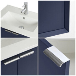 Homestylestore Navy Blue 610mm Wall Hung Bathroom Vanity Unit With Basin And Chrome Finger Pull Handle - thumbnail 3