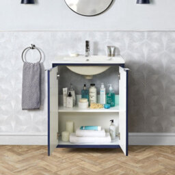 Homestylestore Navy Blue 610mm Wall Hung Bathroom Vanity Unit With Basin And Chrome Finger Pull Handle - thumbnail 2