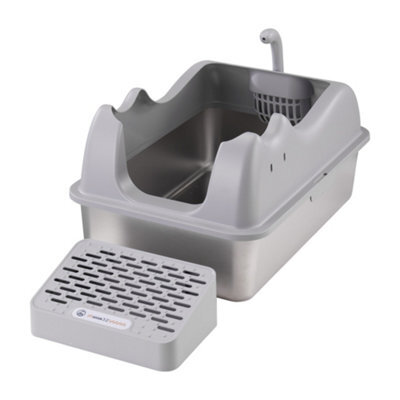 Darphe Stainless Steel Cat Litter Box With High Sides And Filter Board, 40Cm W X 60Cm D - image 1