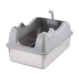 Darphe Stainless Steel Cat Litter Box With High Sides And Filter Board, 40Cm W X 60Cm D - thumbnail 2