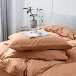 Ameha Plain Dyed Duvet Cover Complete Set With Matching Fitted Sheet & Pillowcase Microfiber Double Peach - thumbnail 6