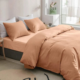 Ameha Plain Dyed Duvet Cover Complete Set With Matching Fitted Sheet & Pillowcase Microfiber Double Peach - thumbnail 5