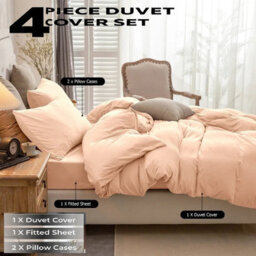 Ameha Plain Dyed Duvet Cover Complete Set With Matching Fitted Sheet & Pillowcase Microfiber Double Peach - thumbnail 1
