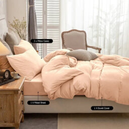Ameha Plain Dyed Duvet Cover Complete Set With Matching Fitted Sheet & Pillowcase Microfiber Double Peach - thumbnail 9