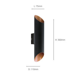 Eglo Agolada Black And Copper Metal Ip44 Integrated Led Outdoor Wall Light, (D) 7.5Cm - thumbnail 4