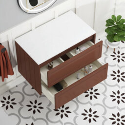 Royal Bathrooms Royal Bathroom Elmore 800mm Terracotta Clay Wall Mounted Bathroom Vanity Unit 2 Drawer Plain White Worktop With Peak Basin - thumbnail 6