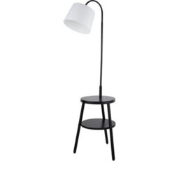Lighting Collection Ridge Shelf Floor Lamp Black Metal, Wood And White Fabric - thumbnail 2