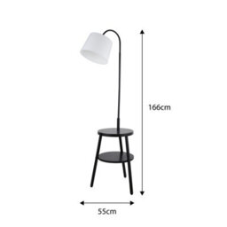 Lighting Collection Ridge Shelf Floor Lamp Black Metal, Wood And White Fabric - thumbnail 4