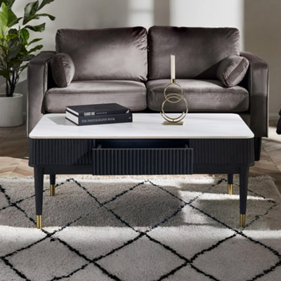 Julian Bowen Louis Fluted Stone Top Coffee Table With 2 Drawers - Black - image 1