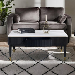 Julian Bowen Louis Fluted Stone Top Coffee Table With 2 Drawers - Black - thumbnail 1