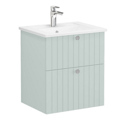 Vitra Harlow Ridge Matt Retro Green Wall-Mounted Vanity Unit & Basin Set (W)605mm (H)670mm - image 1