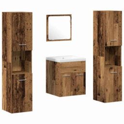 Berkfield Modern 4 Piece Bathroom Furniture Set Old Wood Engineered Wood - thumbnail 1