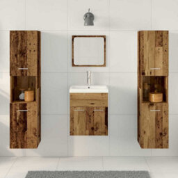 Berkfield Modern 4 Piece Bathroom Furniture Set Old Wood Engineered Wood - thumbnail 4