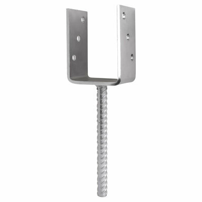 "SS8 U Shape Post Support Size: 121mm (4.8"") Silver ( Pack Of: 1 ) Base Bracket Heavy Duty Concrete-In Fence, Decking Anchor" - image 1