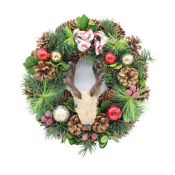 Urbn-Living Urbnliving Christmas Wreath 30Cm With Woodland Animal Figurine Reindeer Traditional Festive Decoration For Door Wall Table Home