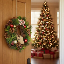 Urbn-Living Urbnliving Christmas Wreath 30Cm With Woodland Animal Figurine Reindeer Traditional Festive Decoration For Door Wall Table Home - thumbnail 2