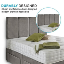 Dining Tables Zanzibar Headboard Divan Set , 2 Drawer On Same Side With Sprung 1500 Comfort Mattress - Plush Grey - Double - thumbnail 3