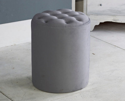 Adore Designs Chesterfield Round Plush Velvet Foot Stool Pouffe - Grey - image 1